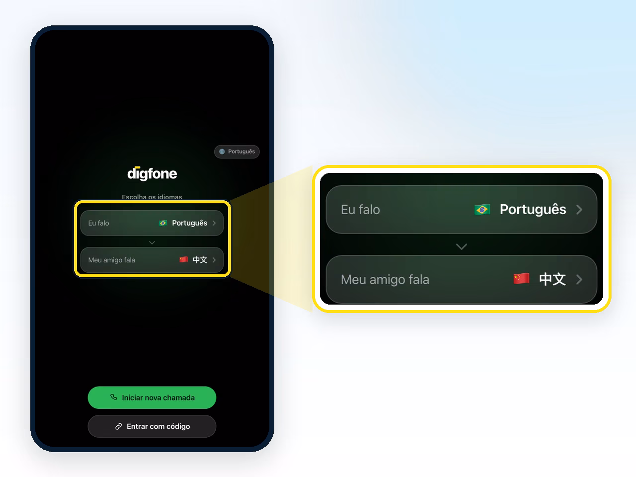 Escolha os dois idiomas